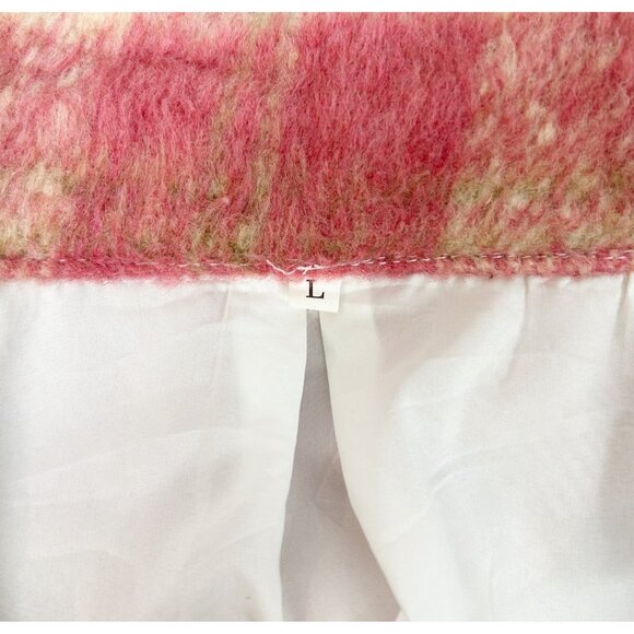 Pink Checkered Fuzzy Shirt Shacket Preppy Cozy Size Large Women's - Picture 5 of 5